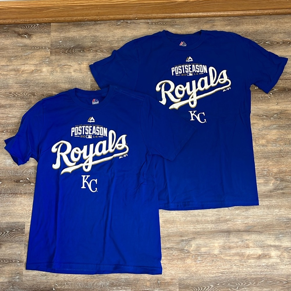 Majestic KansasCity Royals Kids 2014 PostSeason Blue Tshirt Bundle 1 Large 1 XL